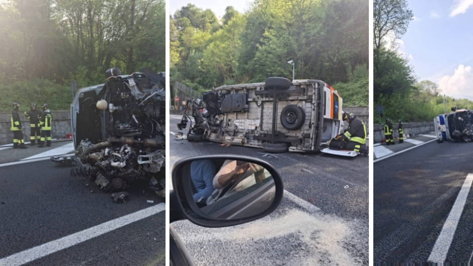 Ambulanza si ribalta sull’A26: un ferito grave trasferito in elicottero